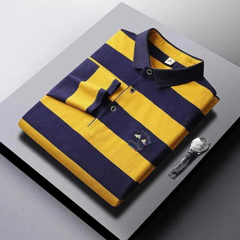 Men's Embroidered Striped Polo Shirt-Men Shirts-LeStyleParfait