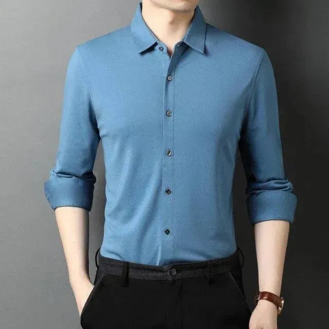 Men's Ferell Satin Dress Shirt-Men Shirts-LeStyleParfait
