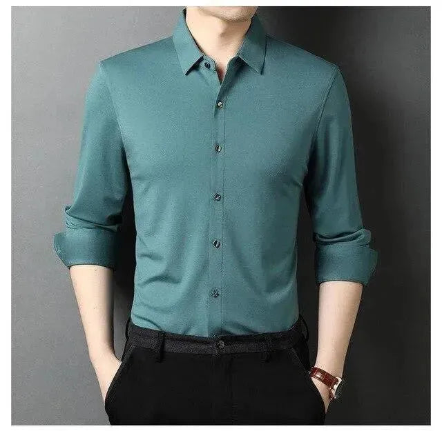 Men's Ferell Satin Dress Shirt-Men Shirts-LeStyleParfait