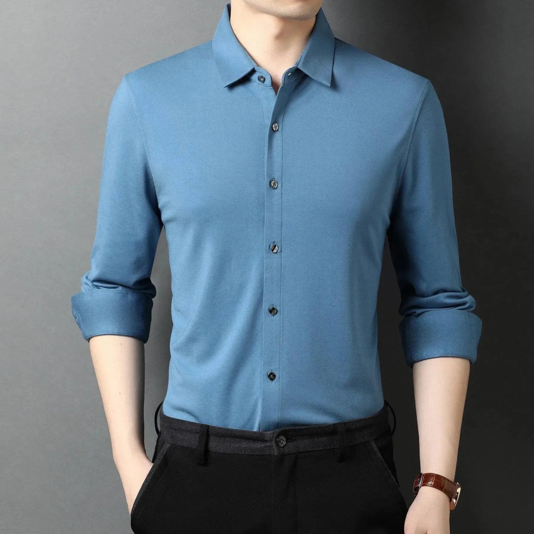 Men's Ferell Satin Dress Shirt-Men Shirts-LeStyleParfait