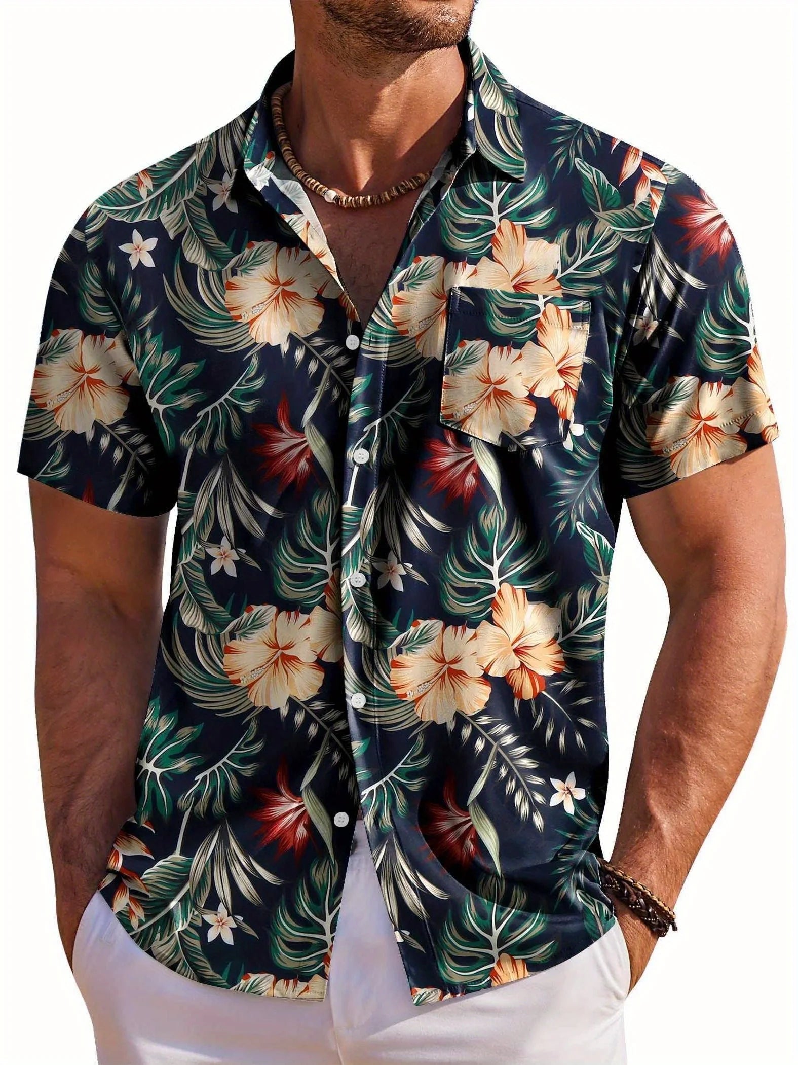 Men's Floral Hawaiian Beach Shirt-Men Shirts-LeStyleParfait