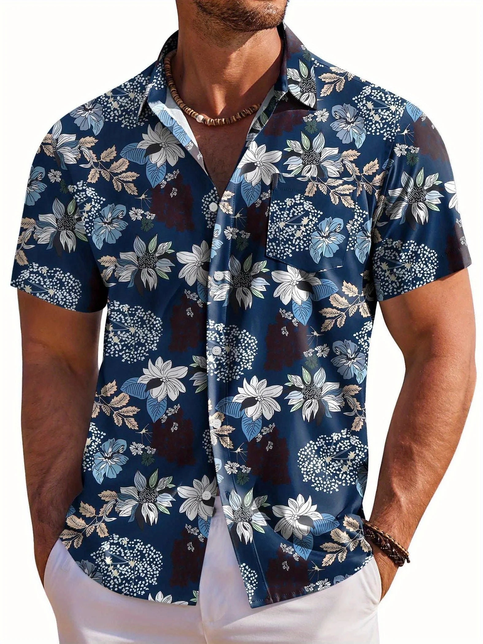 Men's Floral Hawaiian Beach Shirt-Men Shirts-LeStyleParfait