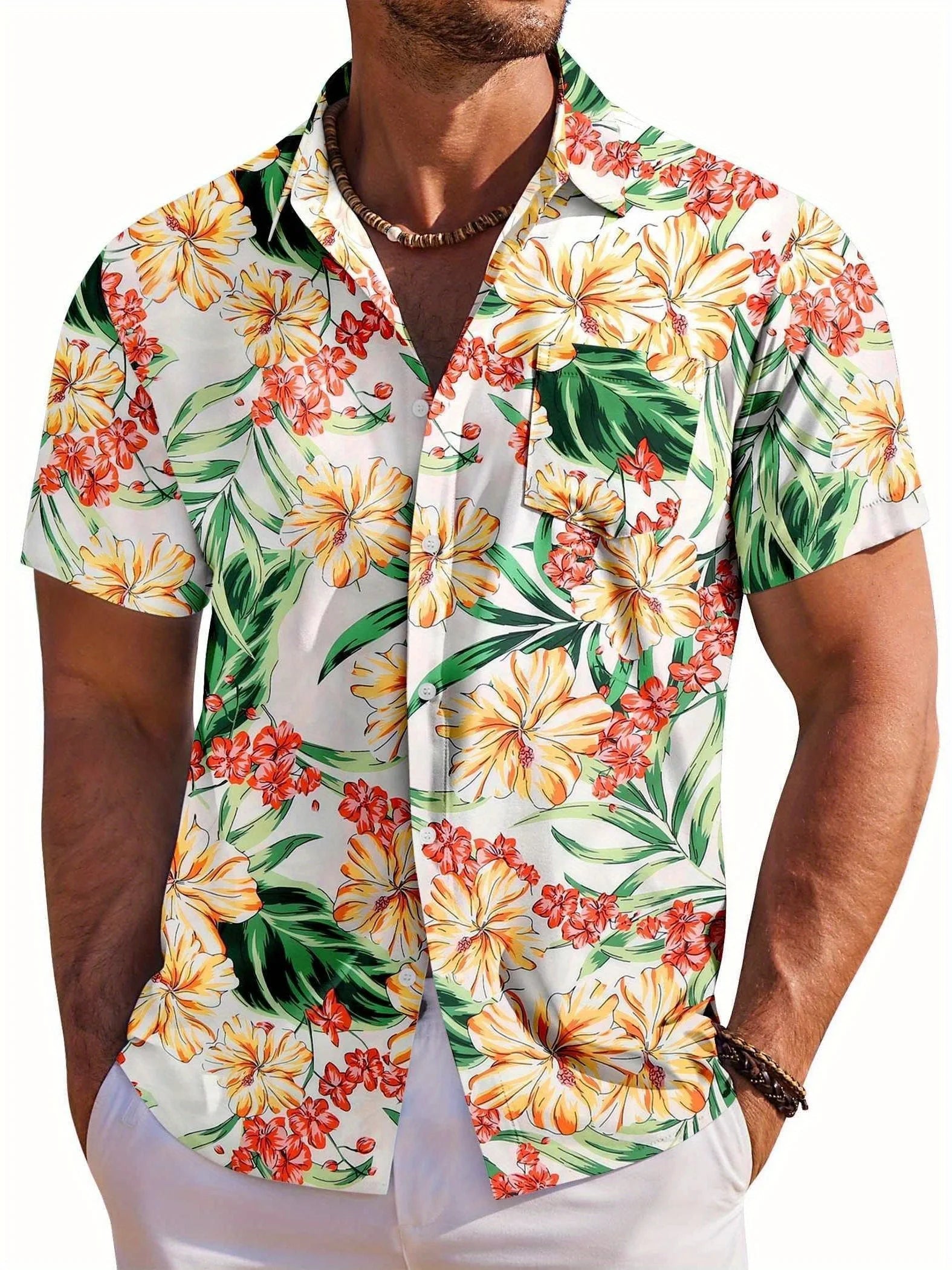 Men's Floral Hawaiian Beach Shirt-Men Shirts-LeStyleParfait
