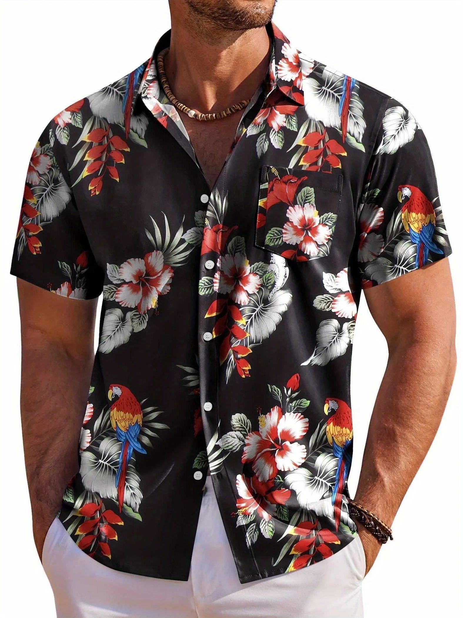 Men's Floral Hawaiian Beach Shirt-Men Shirts-LeStyleParfait