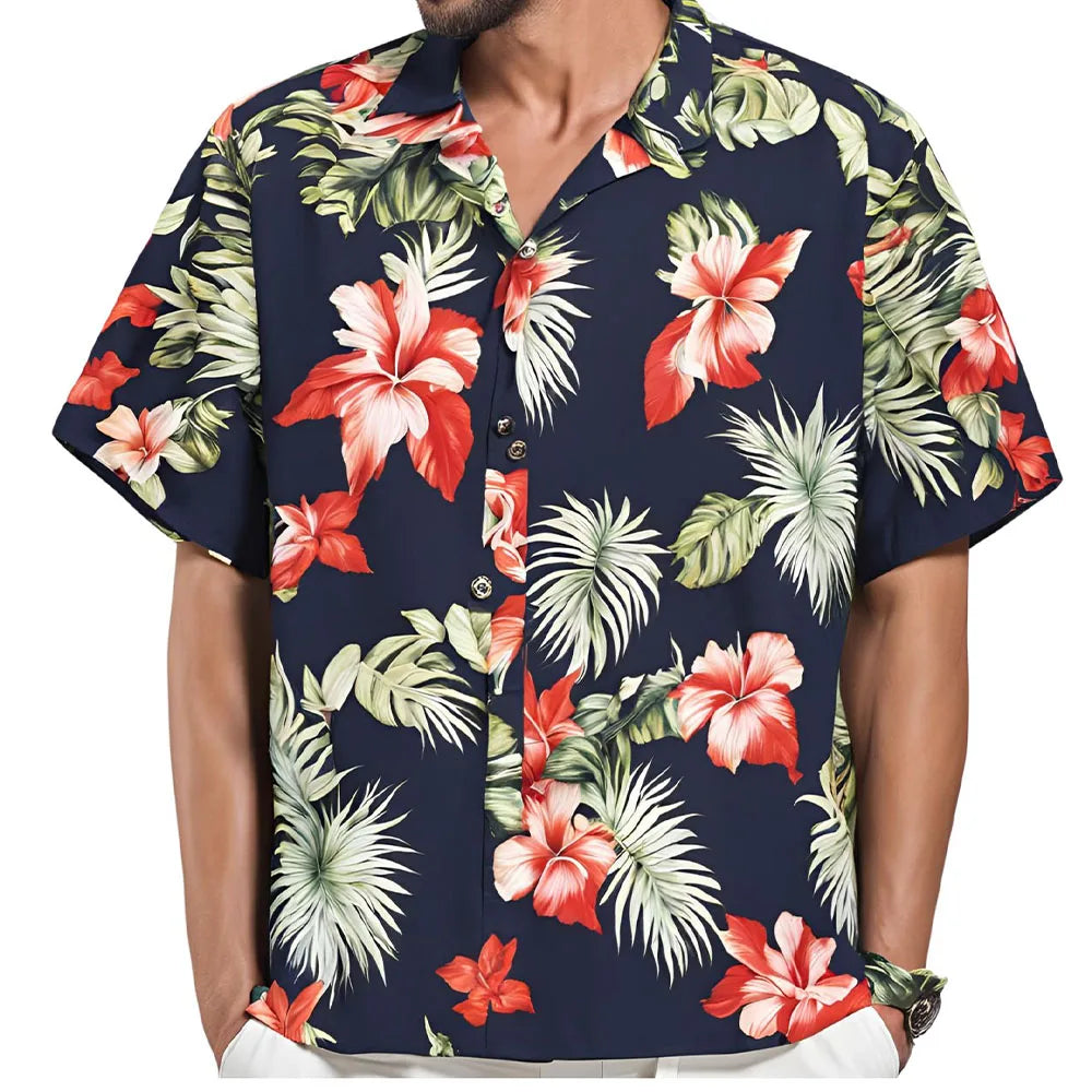 Men's Floral Hawaiian Beach Shirt-Men Shirts-LeStyleParfait