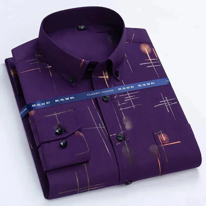 Men's Formal Striped Dress Shirt-Men Shirts-LeStyleParfait