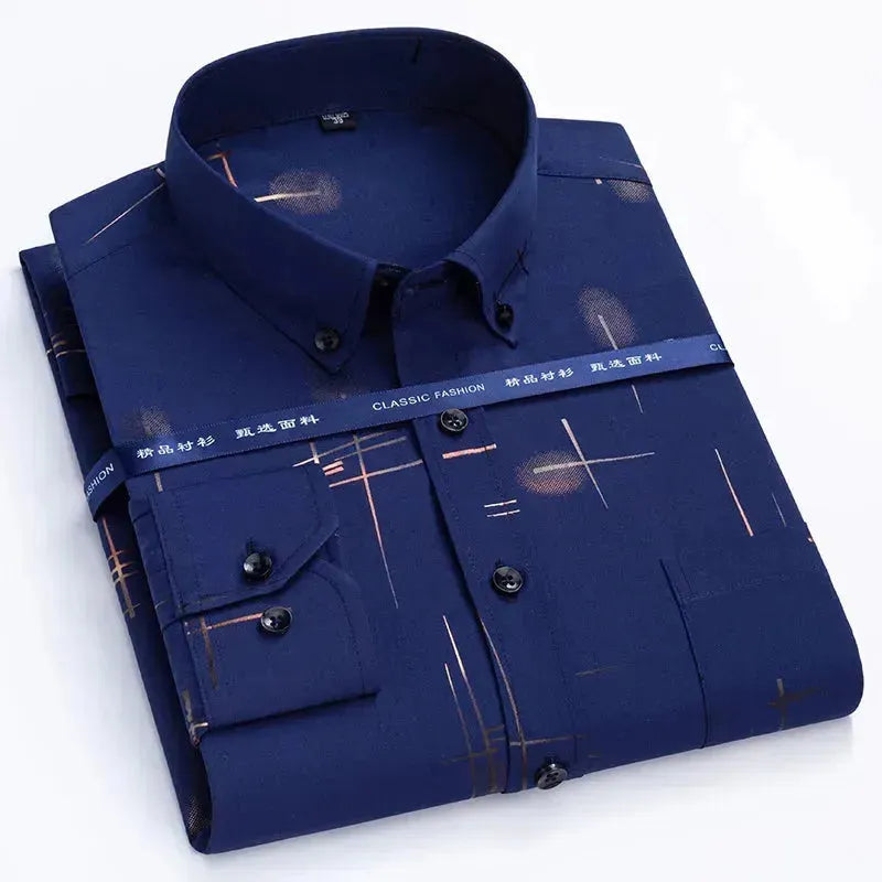 Men's Formal Striped Dress Shirt-Men Shirts-LeStyleParfait