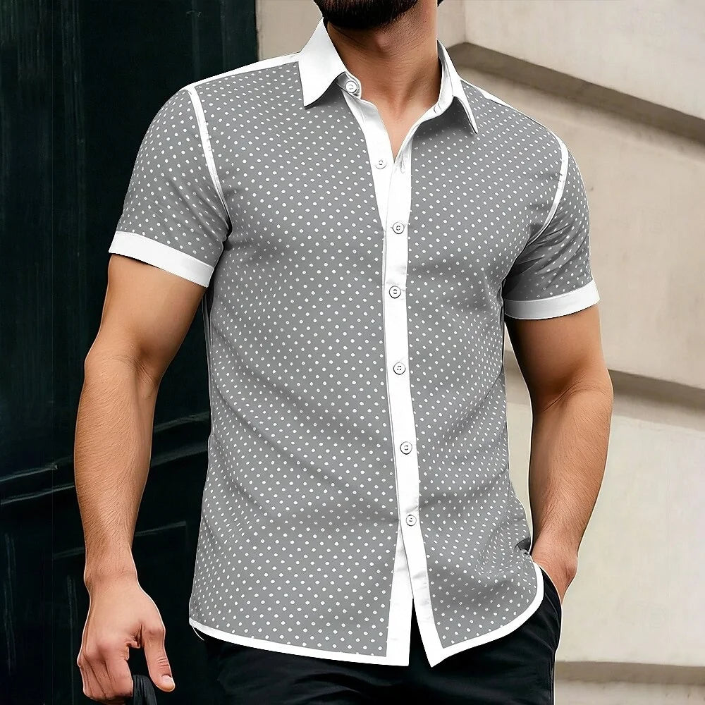 Men's Geometric Polka Dot Shirt-Men Shirts-LeStyleParfait