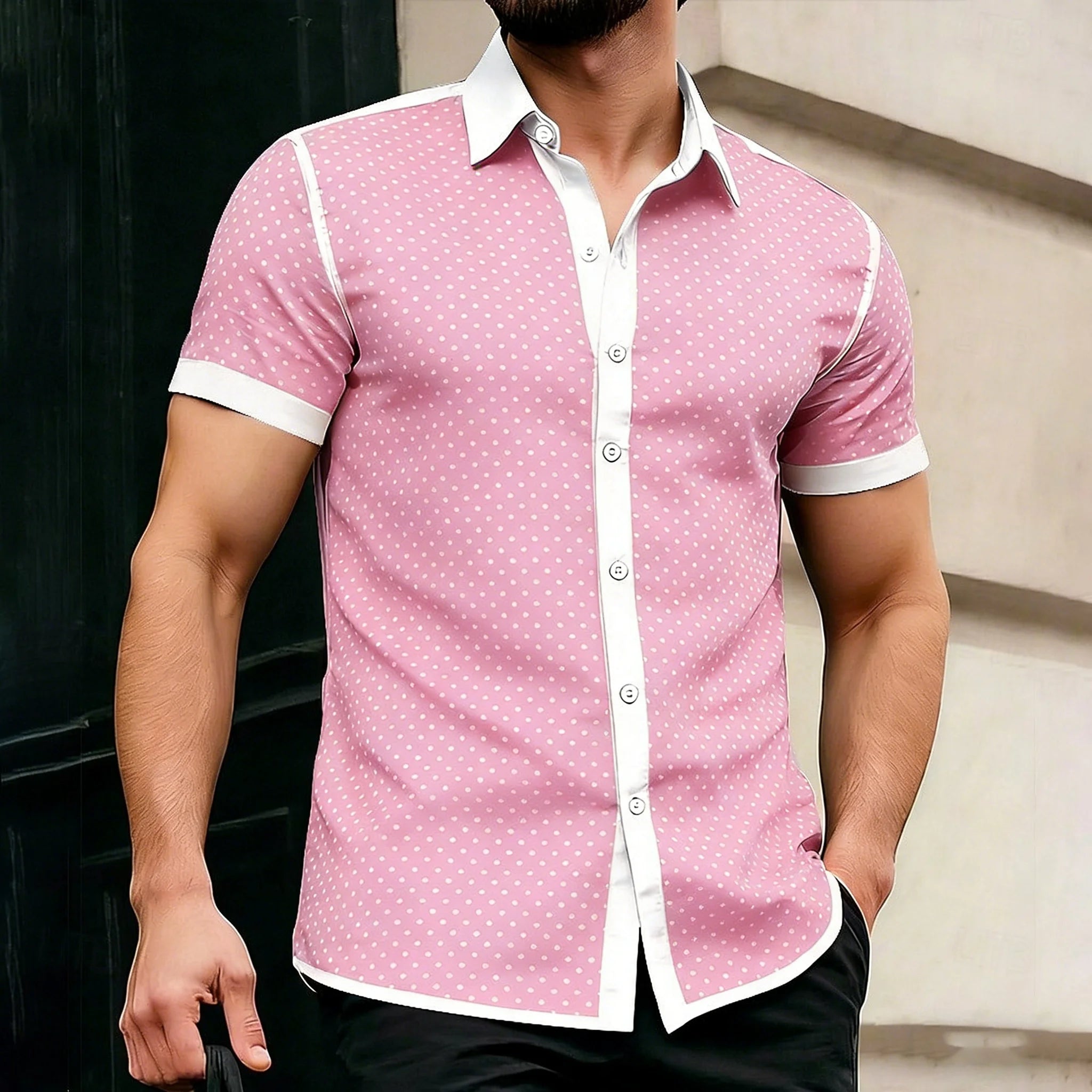 Men's Geometric Polka Dot Shirt-Men Shirts-LeStyleParfait