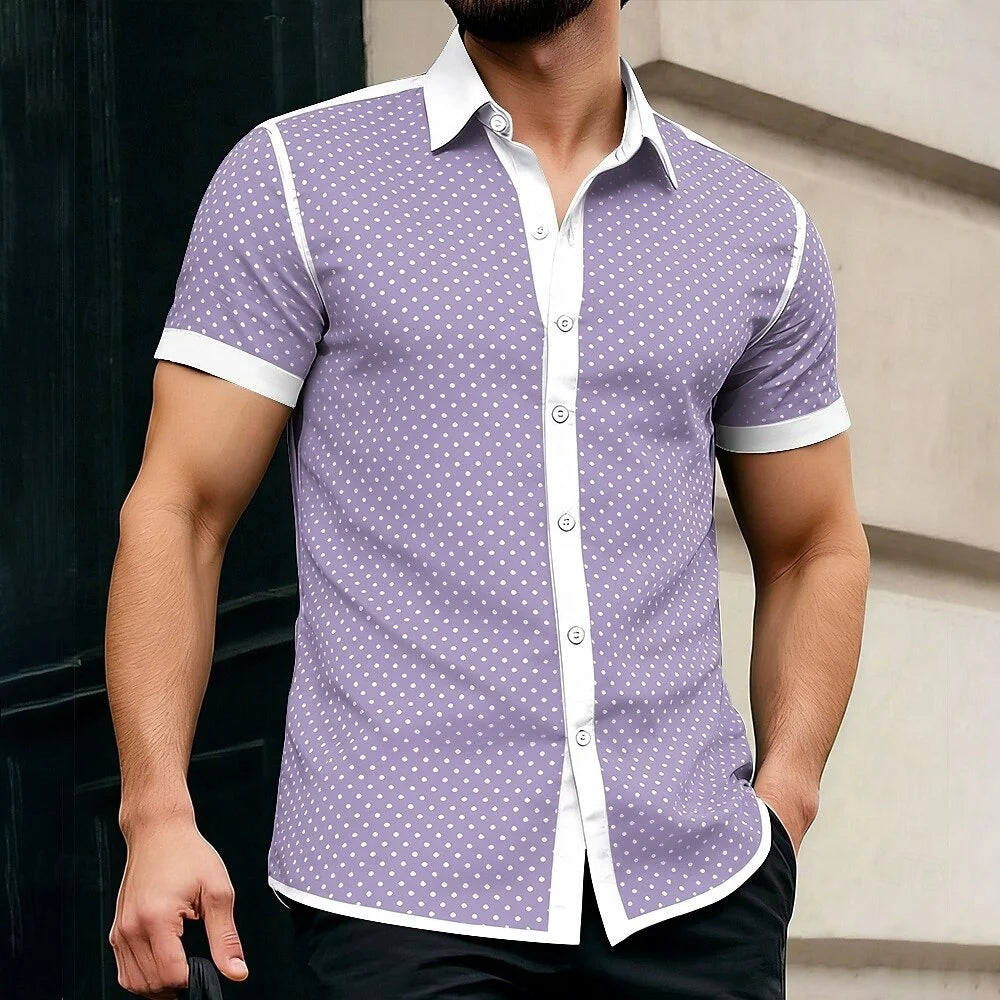 Men's Geometric Polka Dot Shirt-Men Shirts-LeStyleParfait