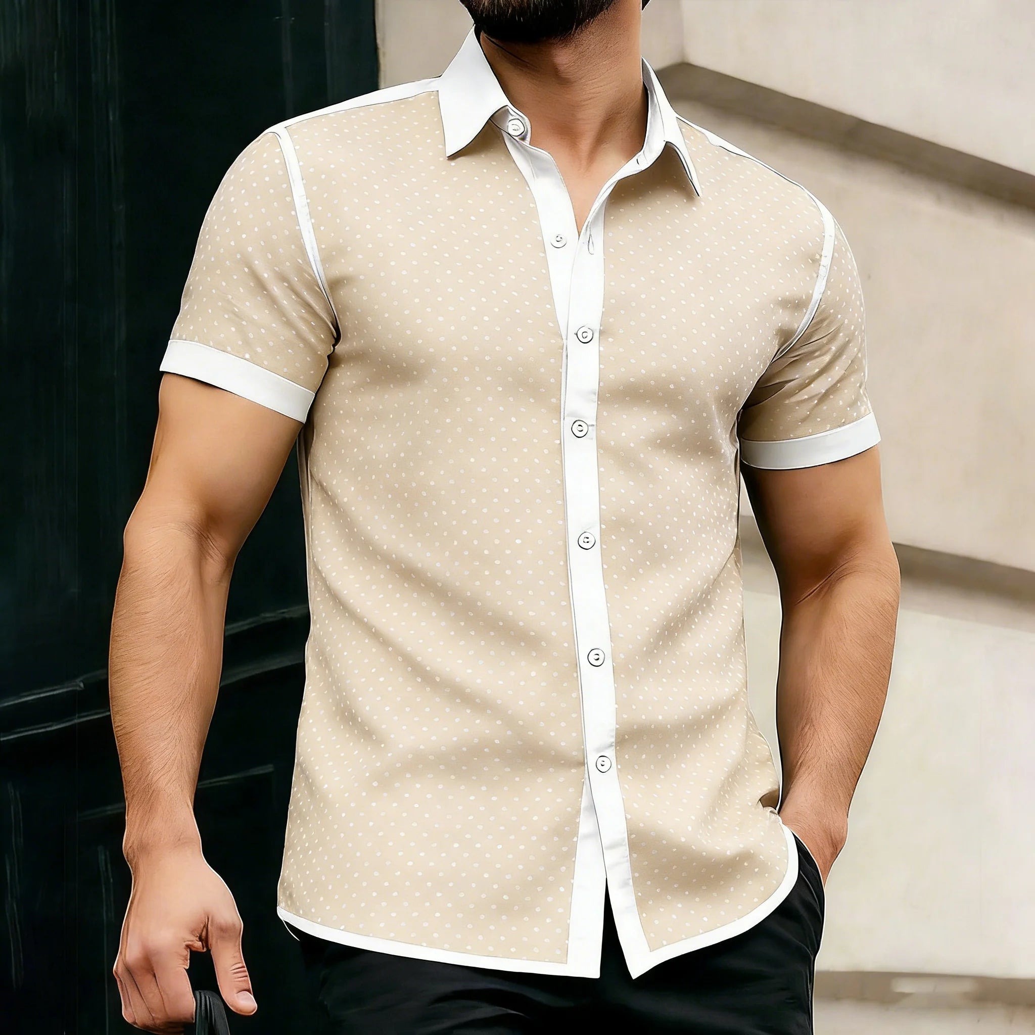 Men's Geometric Polka Dot Shirt-Men Shirts-LeStyleParfait