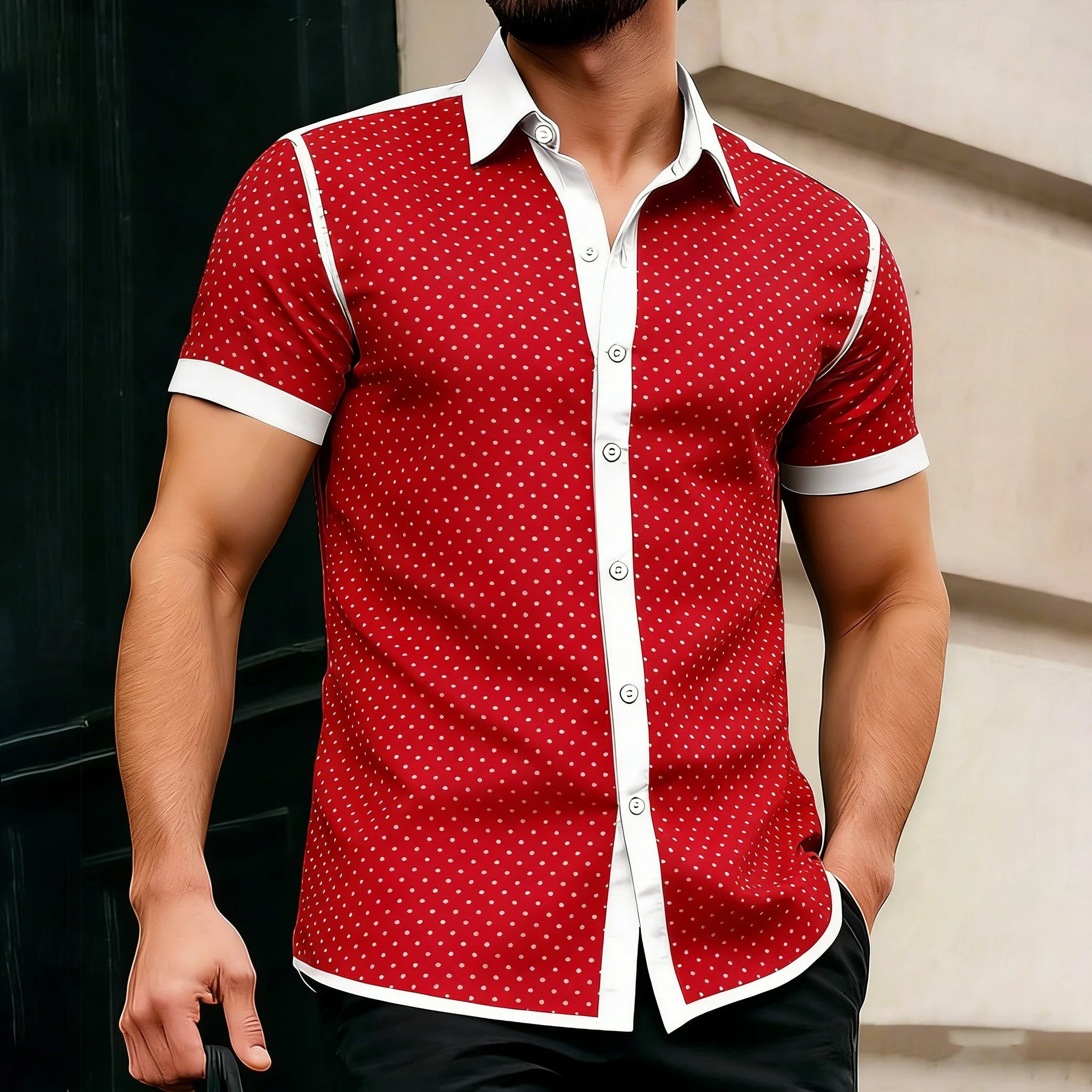 Men's Geometric Polka Dot Shirt-Men Shirts-LeStyleParfait
