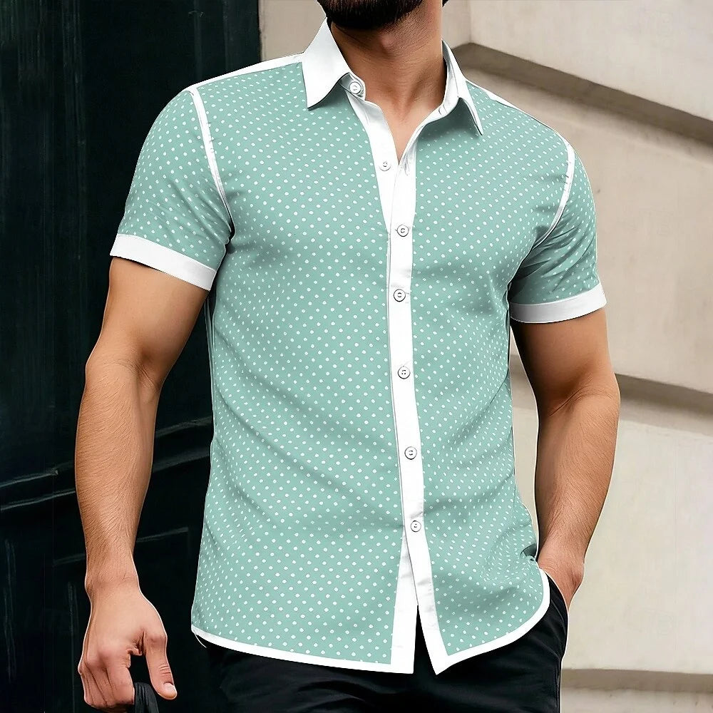 Men's Geometric Polka Dot Shirt-Men Shirts-LeStyleParfait