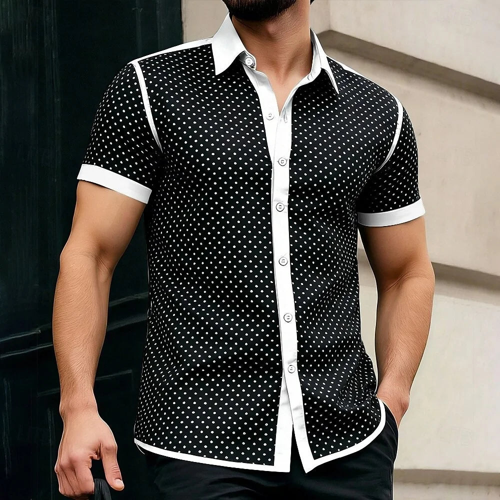 Men's Geometric Polka Dot Shirt-Men Shirts-LeStyleParfait