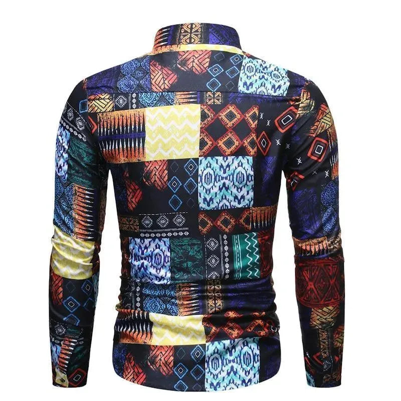 Men's Geometric Print Casual Shirt-Men Shirts-LeStyleParfait