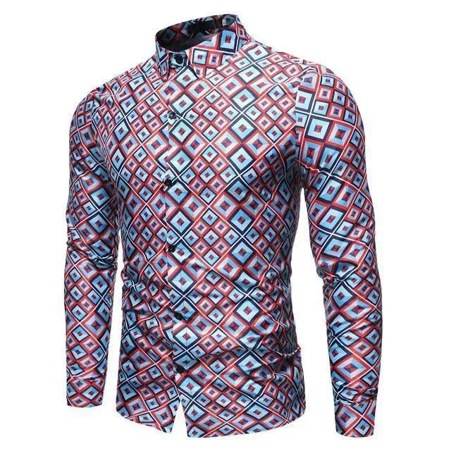 Men's Geometric Slim Fit Shirt-Men Shirts-LeStyleParfait