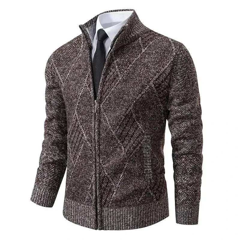 Men's Geometric Zip Turtleneck Cardigan Sweater