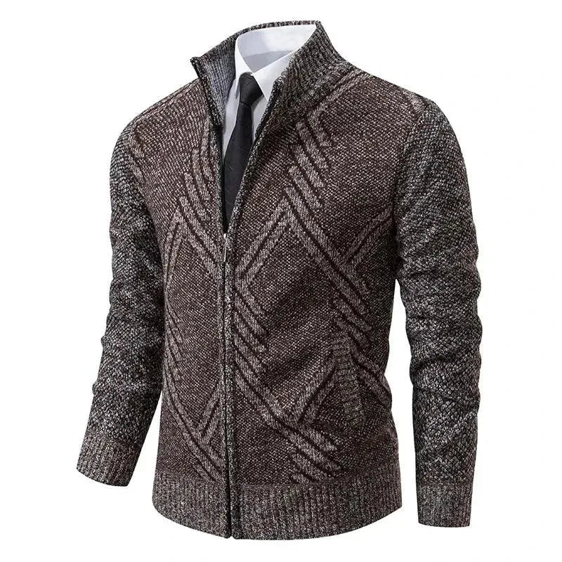 Men's Geometric Zip Turtleneck Cardigan Sweater