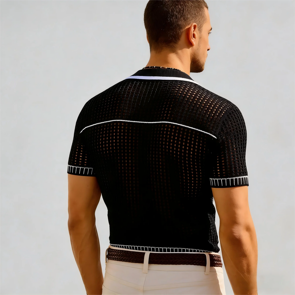 Men's Hollow Knit Button Shirt-Men Shirts-LeStyleParfait