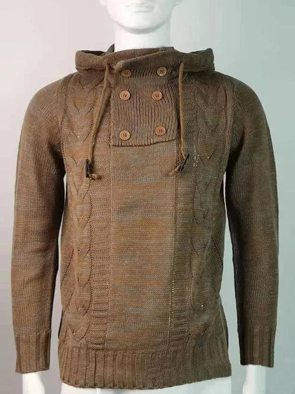 Men’s Hooded Cable Knit Pullover Sweater – Textured