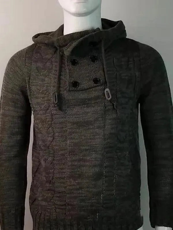 Men’s Hooded Cable Knit Pullover Sweater – Textured