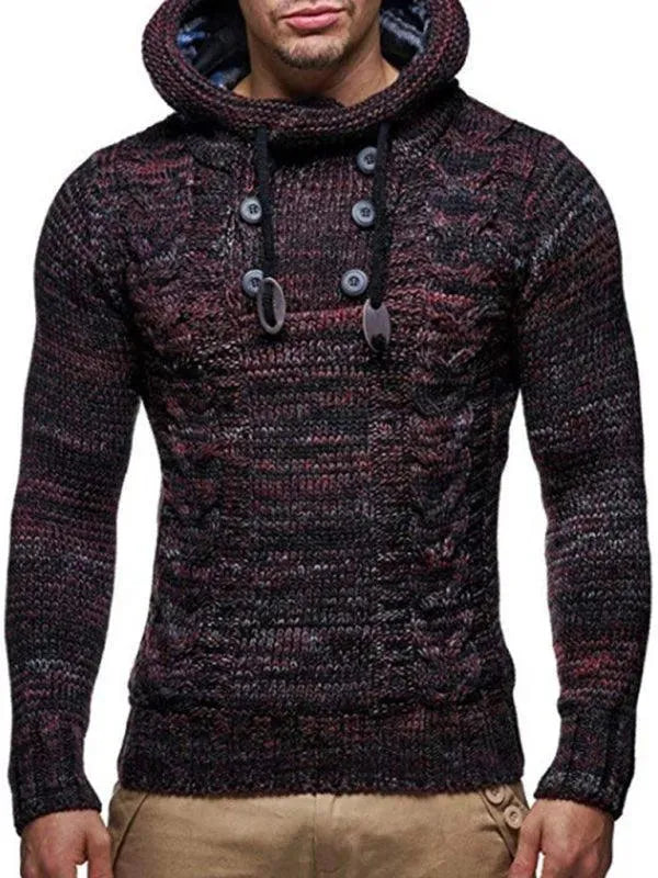 Men’s Hooded Cable Knit Pullover Sweater – Textured