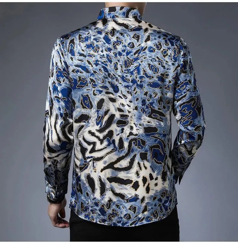 Men's Leopard Satin Shirt-Men Shirts-LeStyleParfait