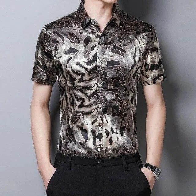 Men's Leopard Satin Shirt-Men Shirts-LeStyleParfait
