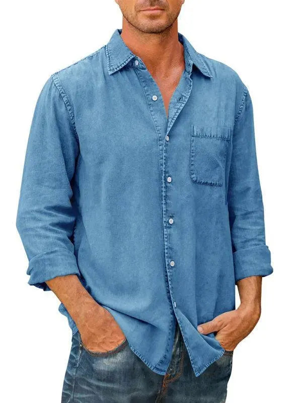 Men's Long Sleeve Denim Shirt-Men Shirts-LeStyleParfait