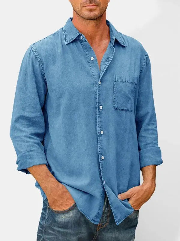 Men's Long Sleeve Denim Shirt-Men Shirts-LeStyleParfait