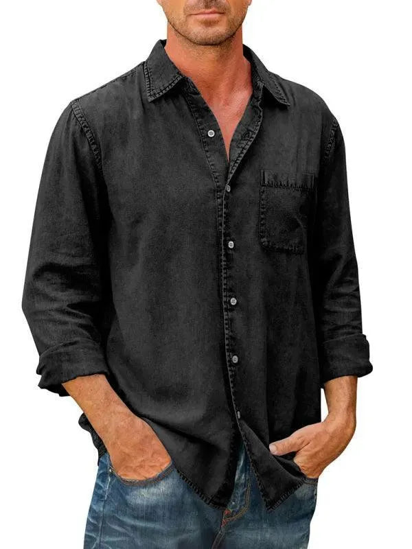Men's Long Sleeve Denim Shirt-Men Shirts-LeStyleParfait