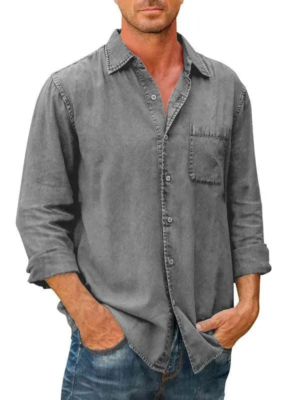 Men's Long Sleeve Denim Shirt-Men Shirts-LeStyleParfait