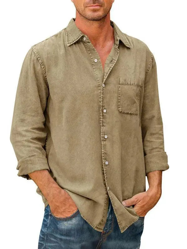 Men's Long Sleeve Denim Shirt-Men Shirts-LeStyleParfait