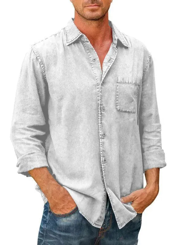 Men's Long Sleeve Denim Shirt-Men Shirts-LeStyleParfait