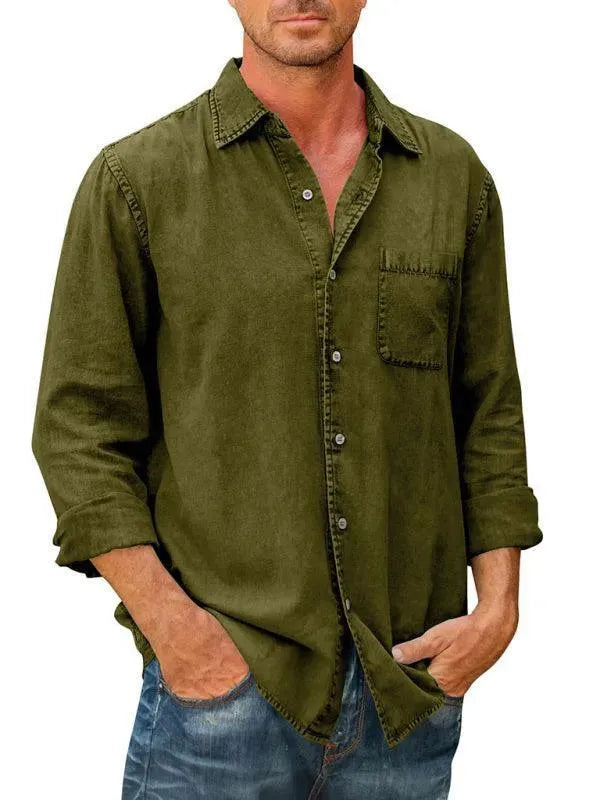 Men's Long Sleeve Denim Shirt-Men Shirts-LeStyleParfait