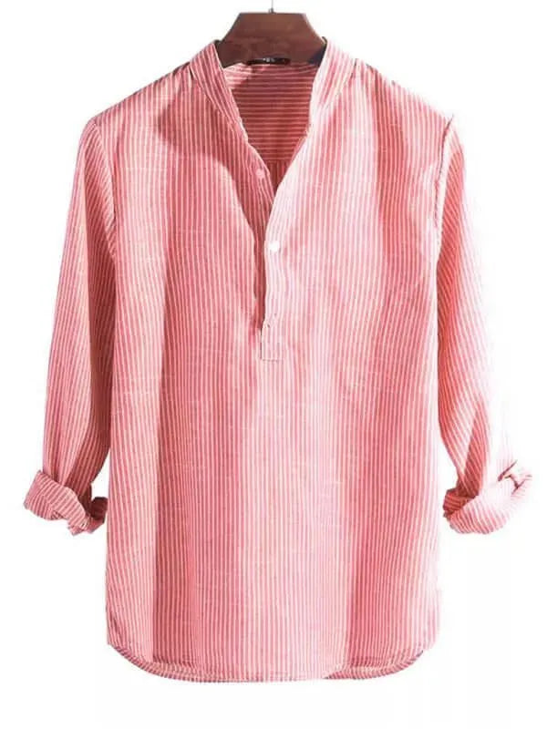 Men's Long Sleeve Striped Cotton Shirt-Men Shirts-LeStyleParfait
