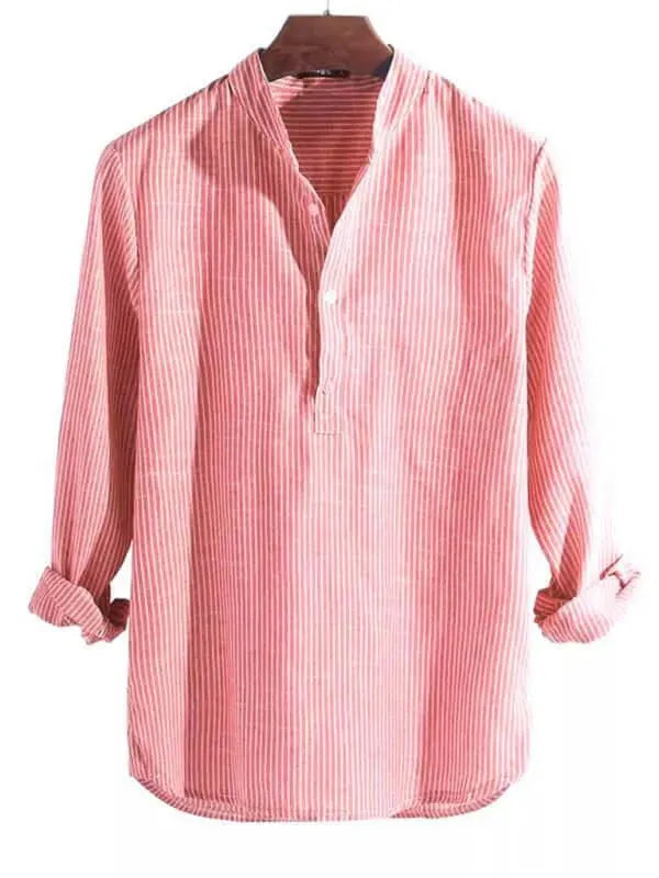 Men's Long Sleeve Striped Cotton Shirt-Men Shirts-LeStyleParfait