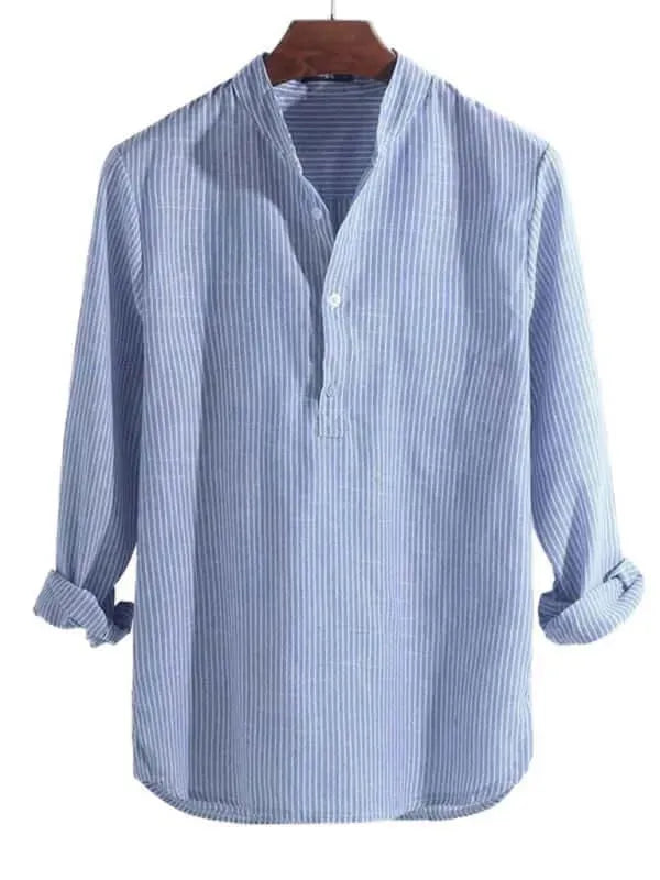 Men's Long Sleeve Striped Cotton Shirt-Men Shirts-LeStyleParfait