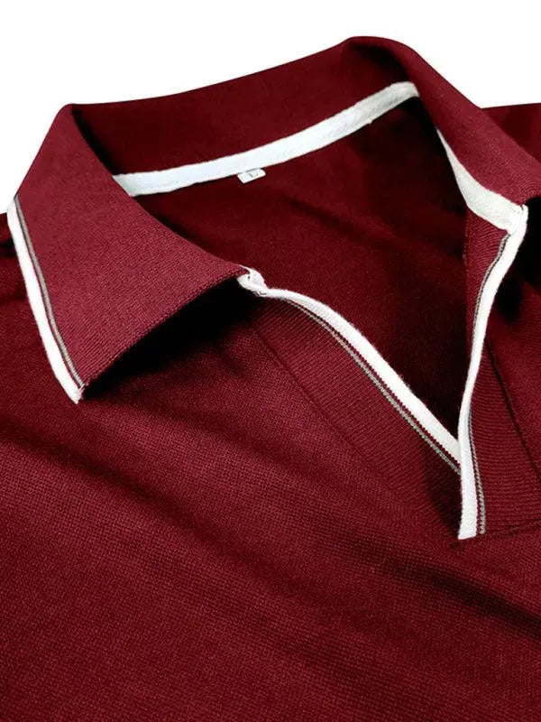 Men's Long-Sleeved V-Neck Lapel Polo Shirt-Polo Shirt-LeStyleParfait