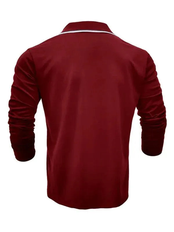 Men's Long-Sleeved V-Neck Lapel Polo Shirt-Polo Shirt-LeStyleParfait