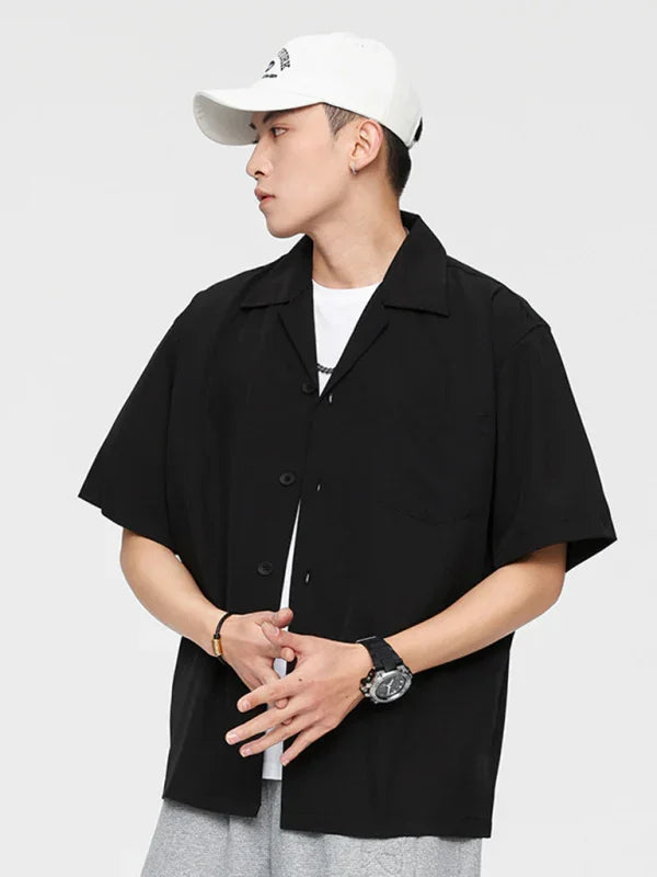 Men's Loose Solid Casual Shirt-Men Shirts-LeStyleParfait