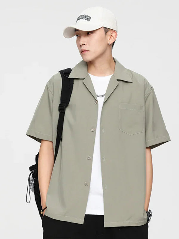 Men's Loose Solid Casual Shirt-Men Shirts-LeStyleParfait
