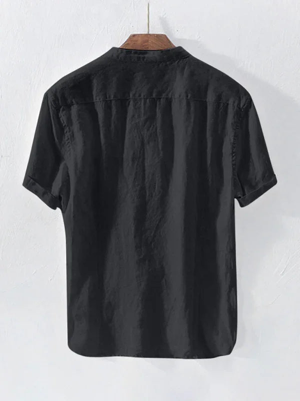 Men's Mandarin Cotton Linen Shirt-Men Shirts-LeStyleParfait