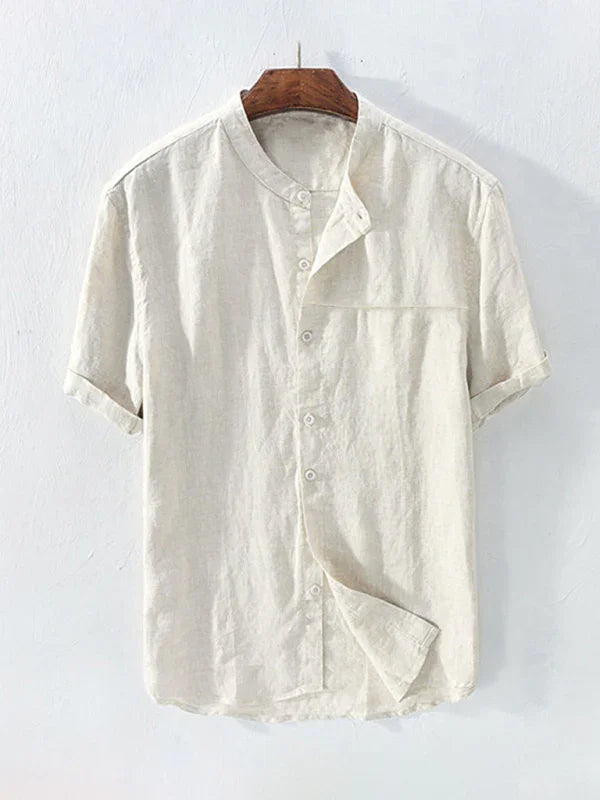 Men's Mandarin Cotton Linen Shirt-Men Shirts-LeStyleParfait