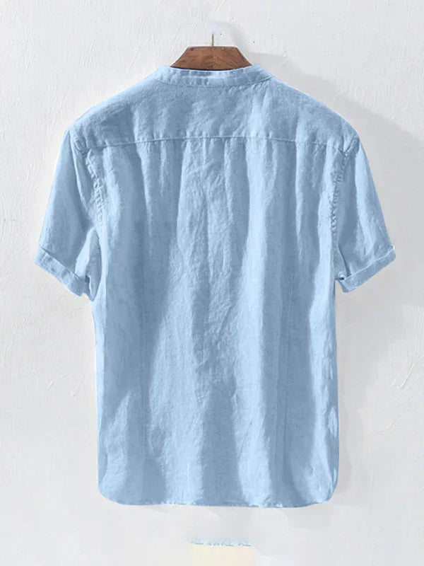Men's Mandarin Cotton Linen Shirt-Men Shirts-LeStyleParfait