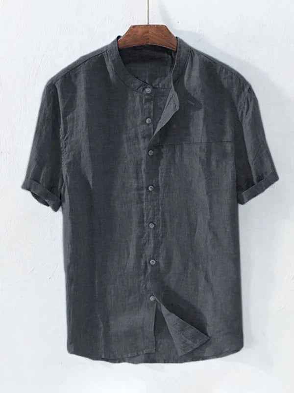 Men's Mandarin Cotton Linen Shirt-Men Shirts-LeStyleParfait