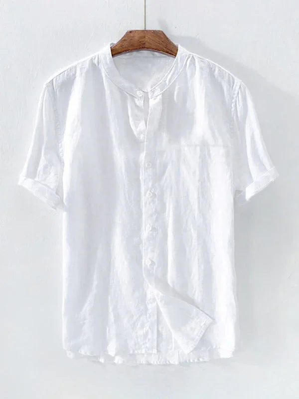 Men's Mandarin Cotton Linen Shirt-Men Shirts-LeStyleParfait
