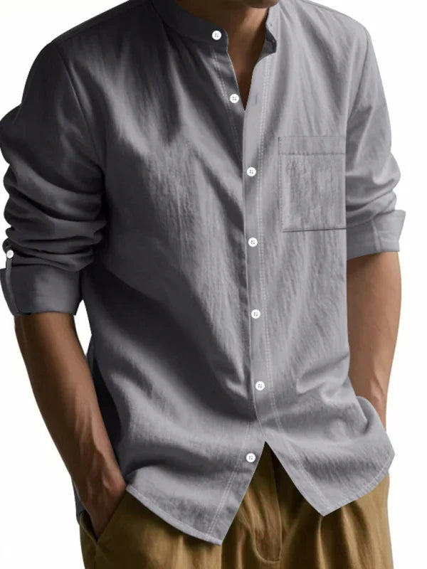 Men's Mandarin Linen Summer Shirt-Men Shirts-LeStyleParfait