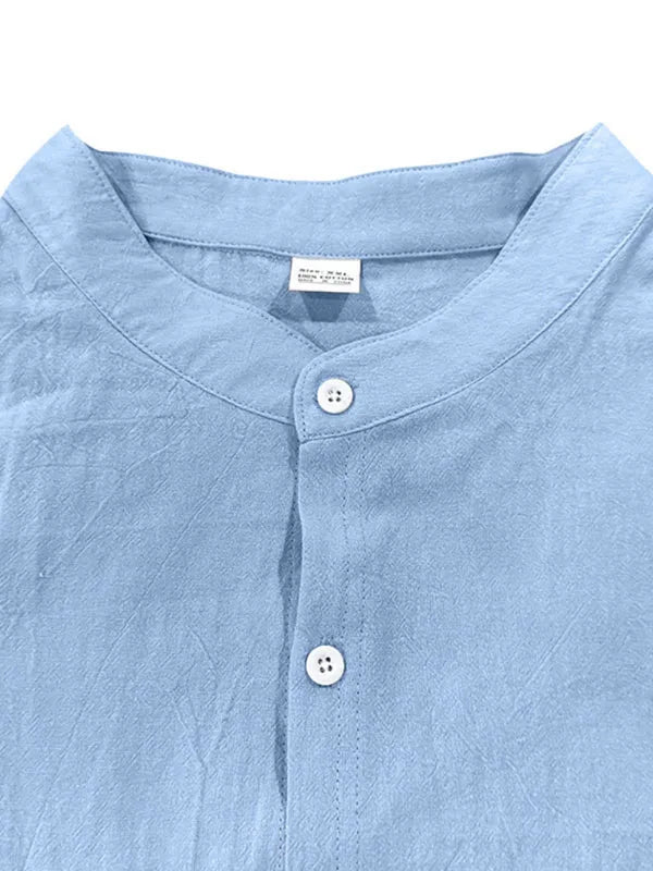 Men's Mandarin Linen Summer Shirt-Men Shirts-LeStyleParfait
