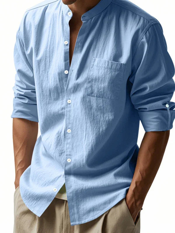 Men's Mandarin Linen Summer Shirt-Men Shirts-LeStyleParfait
